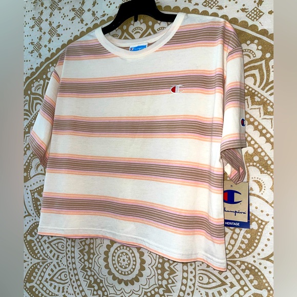 “CHAMPION” LADIES STRIPED SHORT SLEEVED T-SHIRT, HERITAGE COLLECTION, SIZE MED - Picture 3 of 5